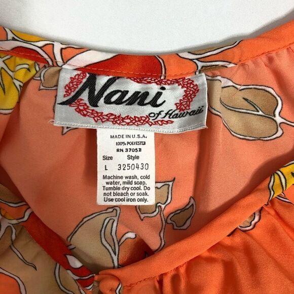 Vintage Nani of Hawaii Orange Short Sleeve Hawaiian Floral Blouse Top Hibiscus - Picture 3 of 6